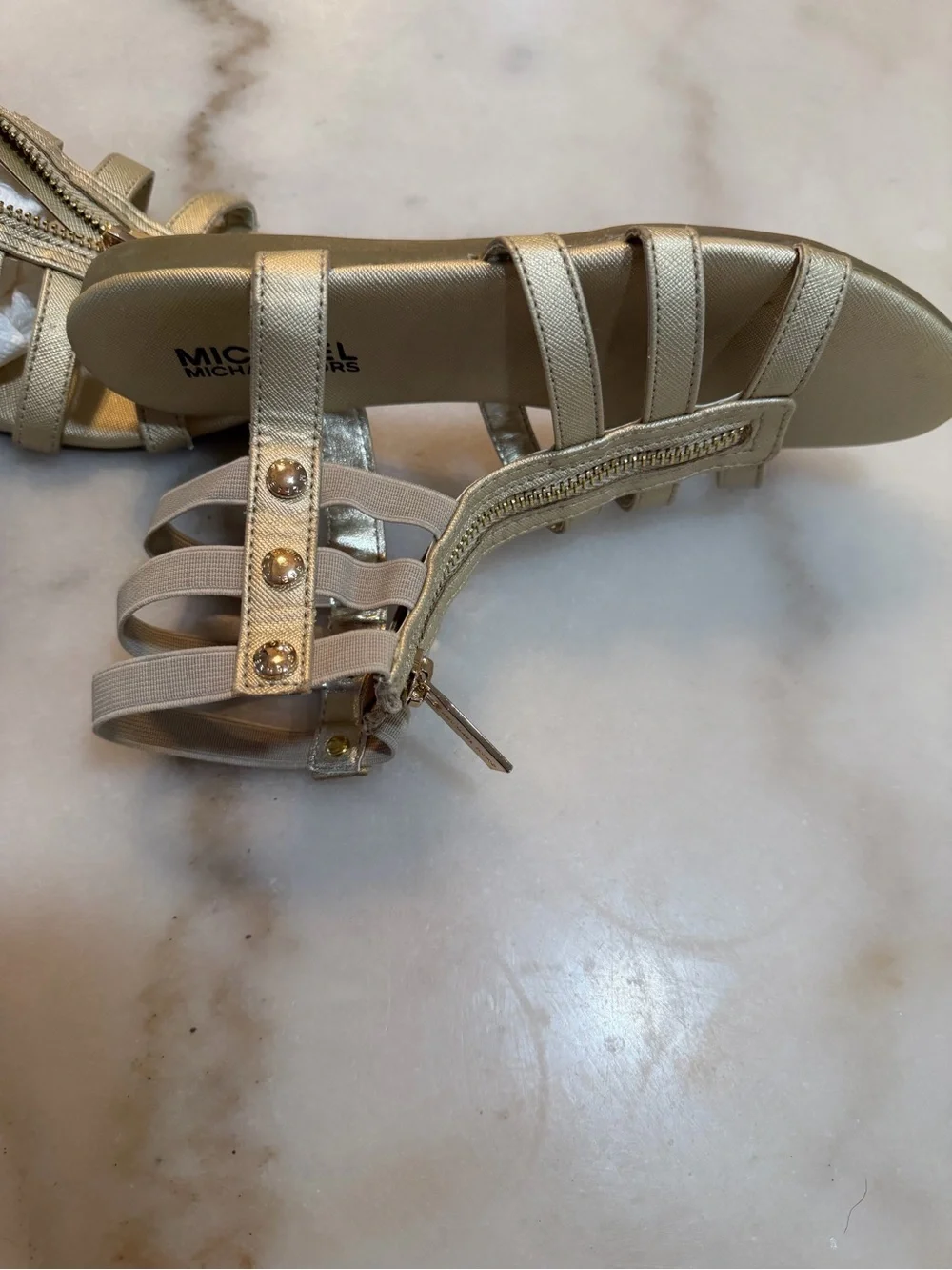 Michael Kors Metallic Gold Zipper Gladiator Sandals